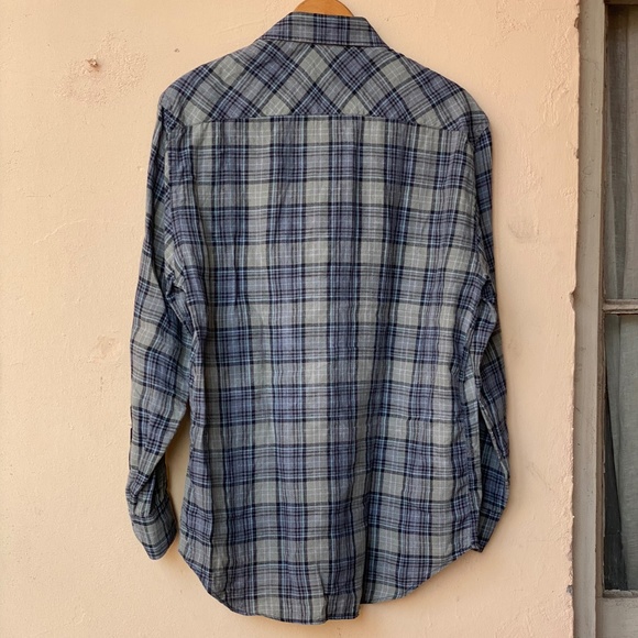 Billy Reid Green-and-Blue Plaid Long Sleeve Button Down, Size Small - Picture 8 of 9